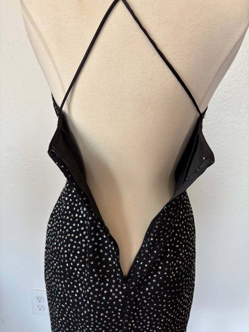 Vintage 80s Black Glitter Mini Cocktail Dress - Picture 6 of 9